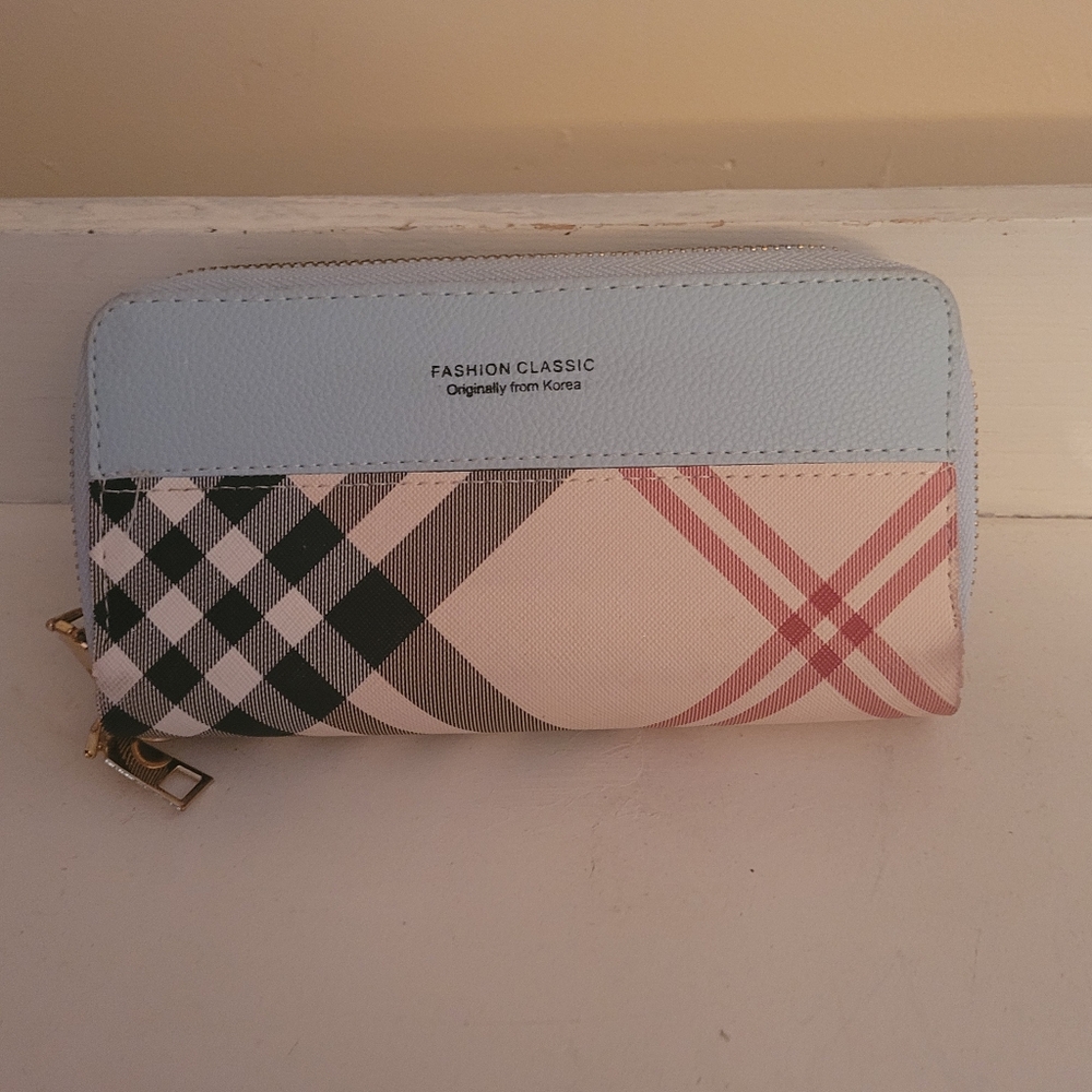 Fashion Classic Women's Plaid Wallet - Blue and Black